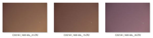 低空で撮影した彗星画像30分の変化