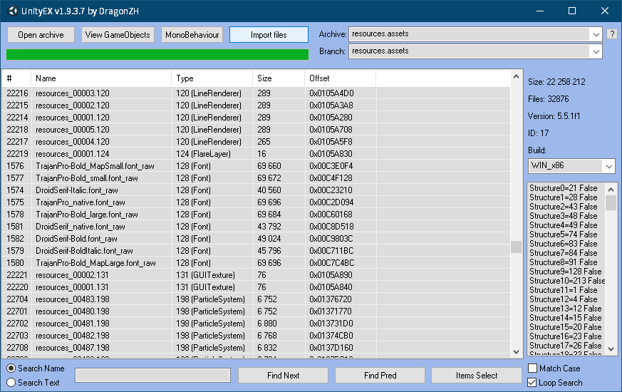 PC ゲーム Sunless Sea ＋ DLC Zubmariner 日本語化と日本語化ファイル解析メモ、PC ゲーム Sunless Sea ＋ DLC Zubmariner 日本語ファイル解析メモ、Sunless Sea ＋ DLC Zubmariner - UnityEX を使ったフォントファイルエクスポート・インポート、Unity_Assets_Files\resources フォルダにある ttf フォントファイルを、リネーム（名前変更）した UD デジタル教科書体 NK-B（UDDigiKyokashoNK-B-03.ttf）フォントファイルに差し替え後、UnityEX v1.9.3.7 でインポート（Import files ボタンをクリック）