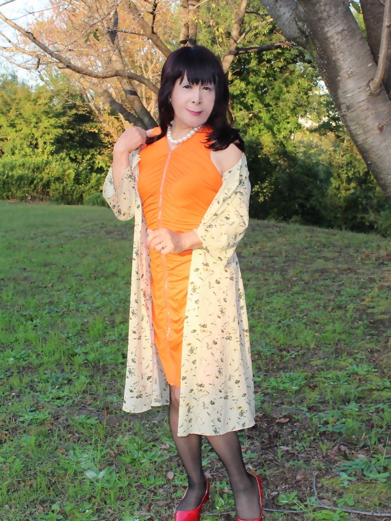 サマーロングカーデ橙シャーリングワンピ(10)