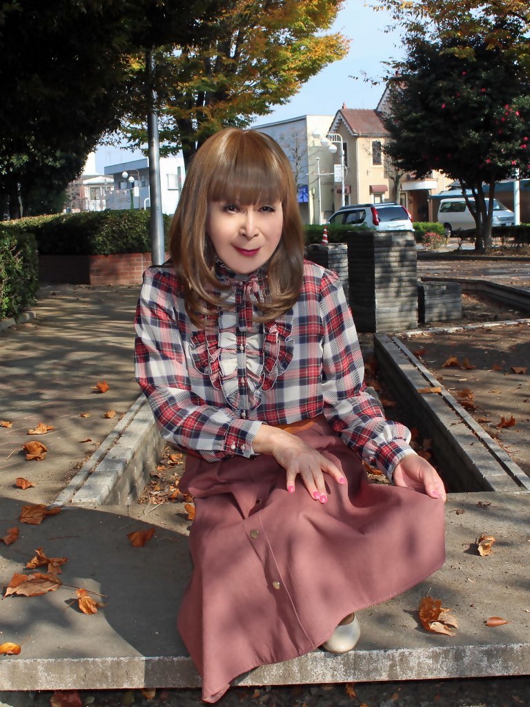 格子柄ブラウスにサーモンピンクのスカート(2) - 星野愛(めぐみ)のブログ