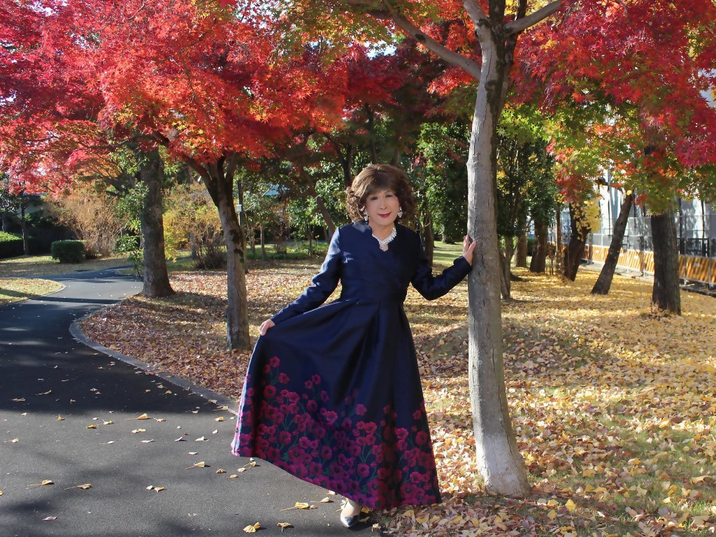 裾花柄濃紺ドレスC(5)
