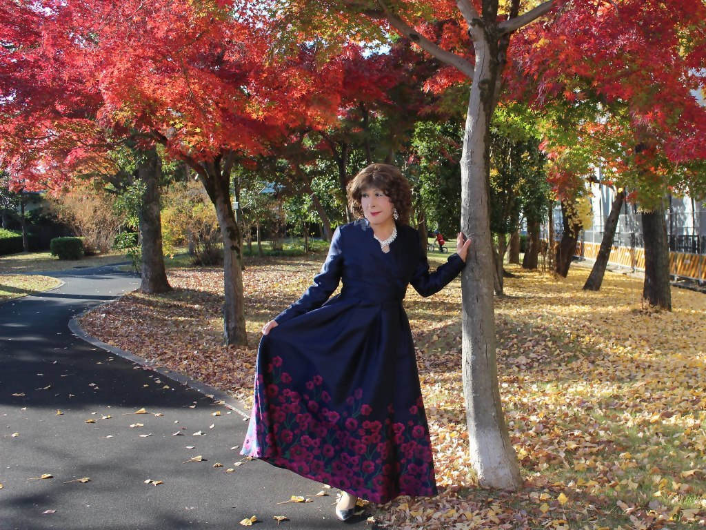 裾花柄濃紺ドレスC(6)