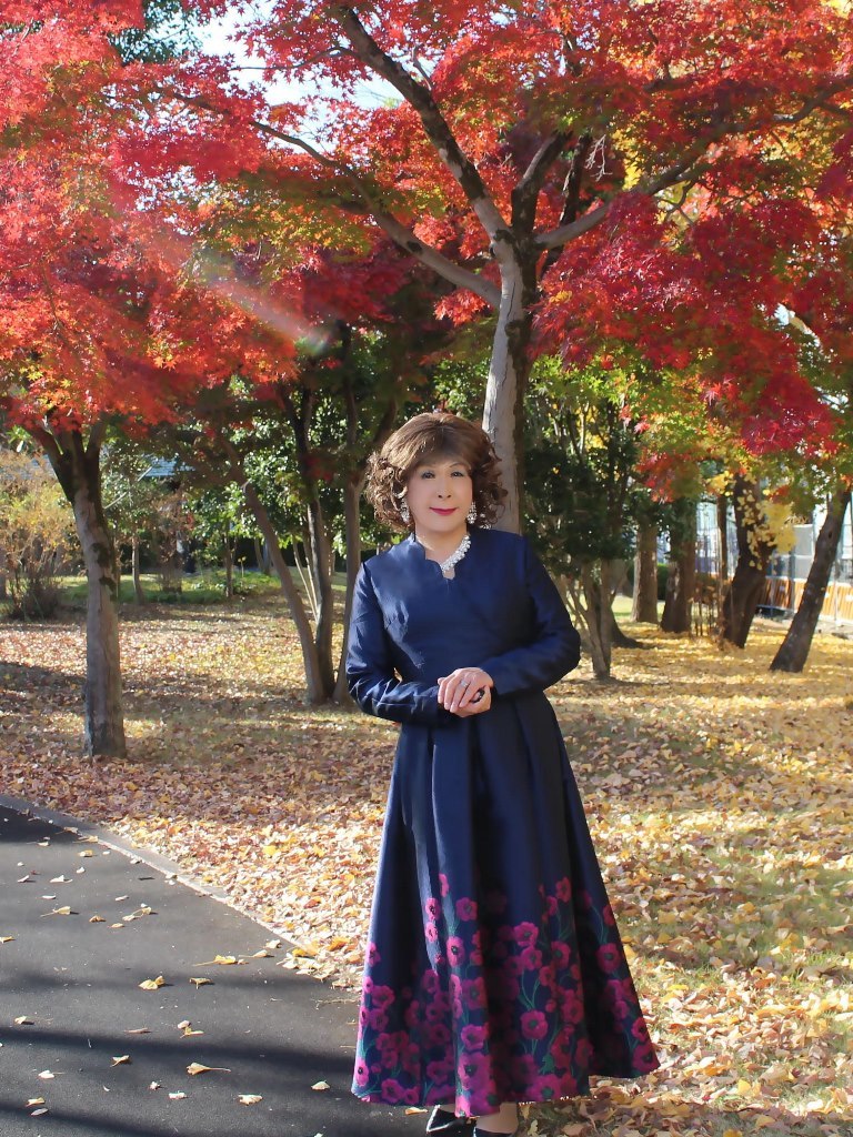 裾花柄濃紺ドレスC(8)