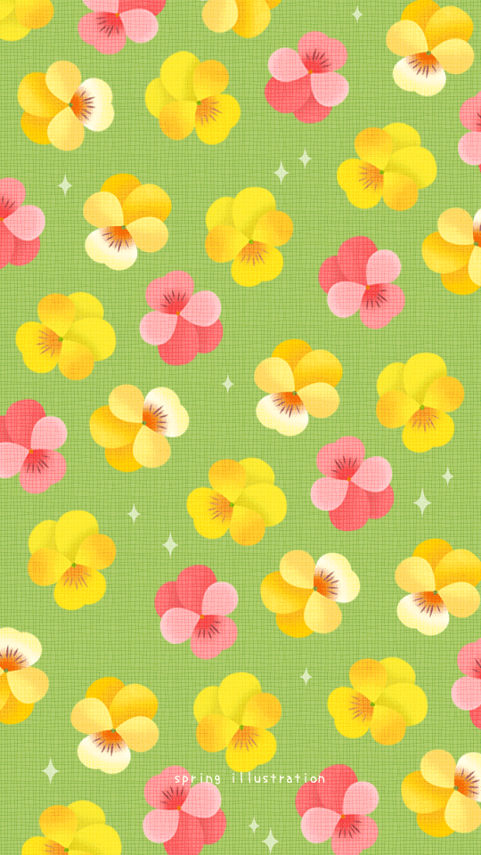 【ビオラ】春の花のイラストスマホ壁紙・待ち受け