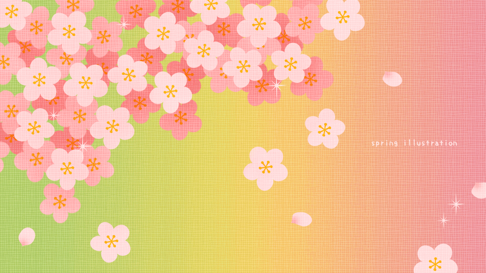 【梅花】冬の花のイラストPC壁紙・背景