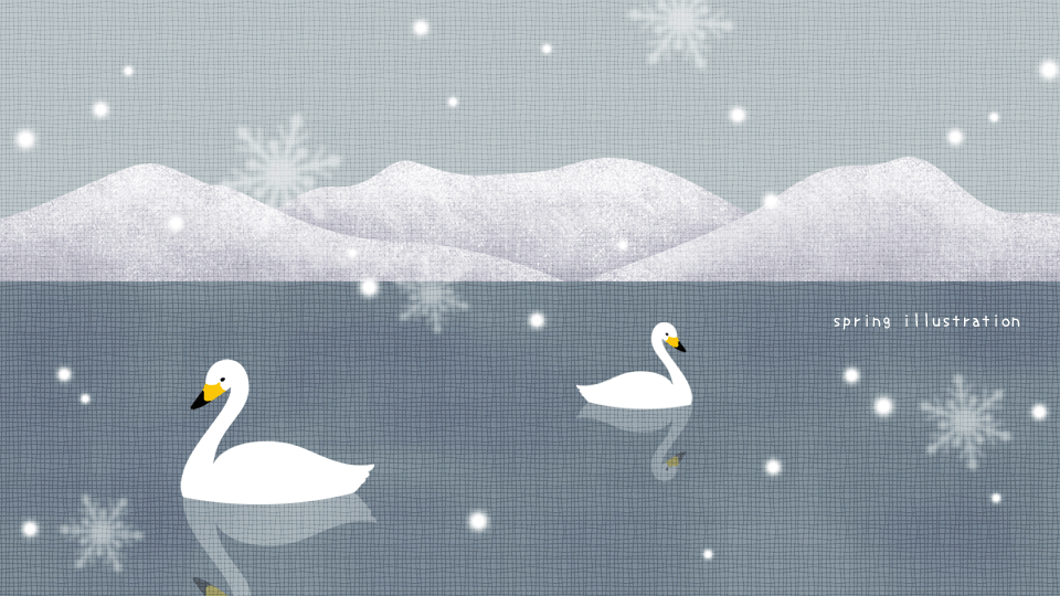 【swan lake】冬景色のイラストPC壁紙・背景
