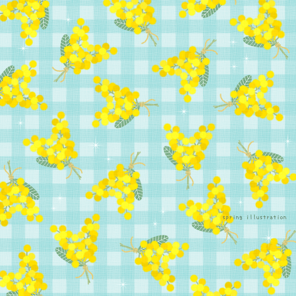 【ミモザ】春の花のイラストましかく壁紙・背景