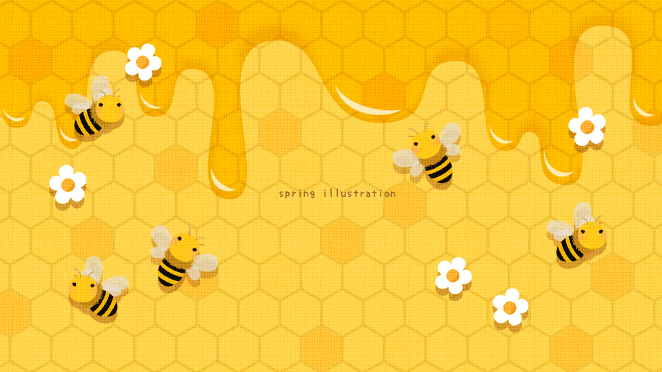 【ミツバチ】生きもののイラストPC壁紙・背景