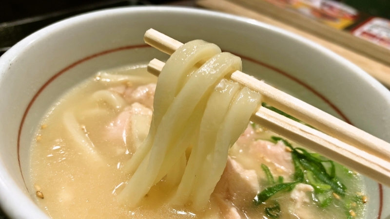 なか卯_鶏白湯うどん(小)_麺リフ